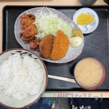 鶏唐揚ハムカツカレーコロッケ定食